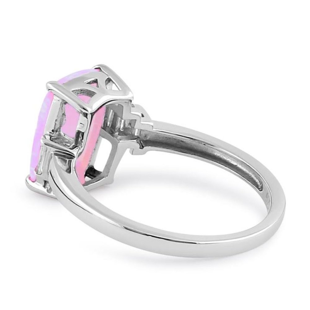 925 STERLING SILVER Lab Created Pink Fire Opal Cubic Zirconia Ring - Picture 16 of 16